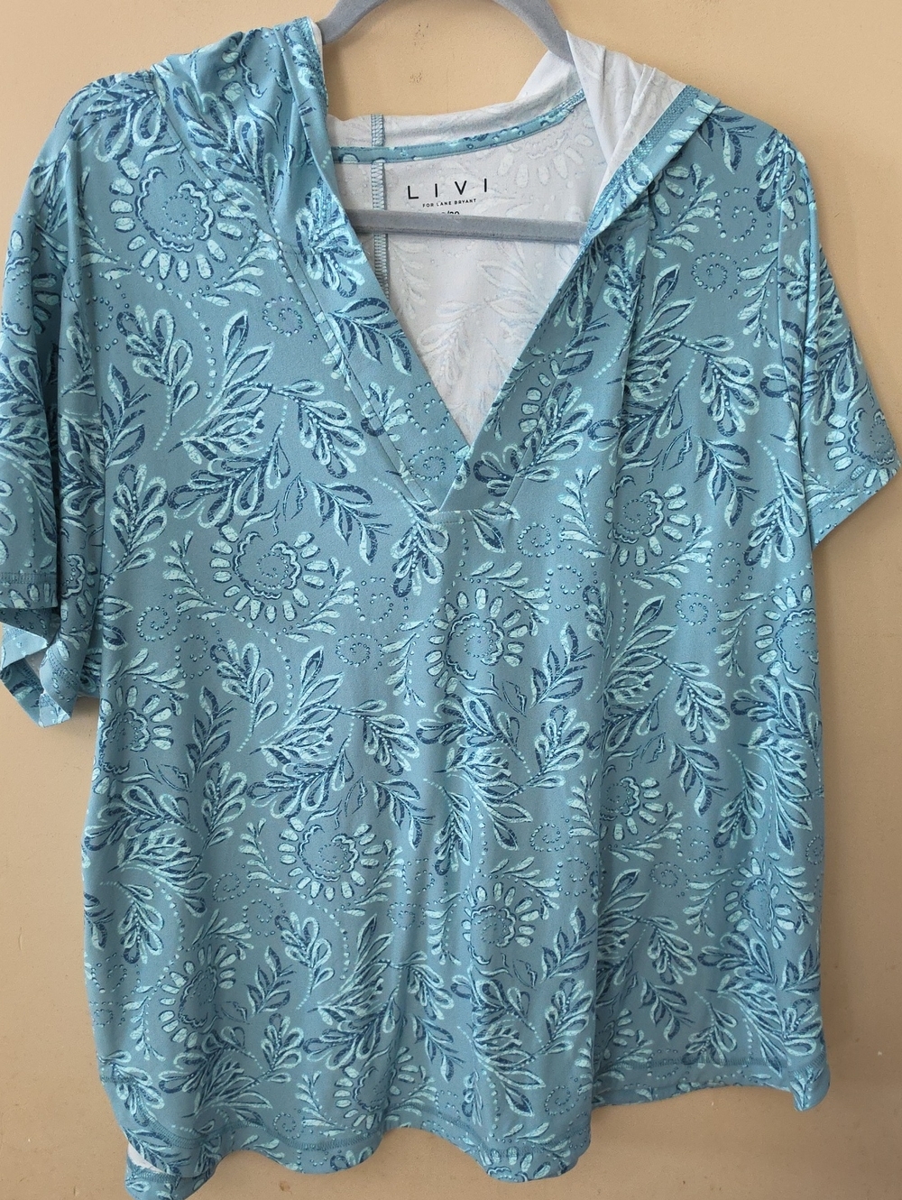 Light Blue Floral Hooded V-Neck Shirt - Men